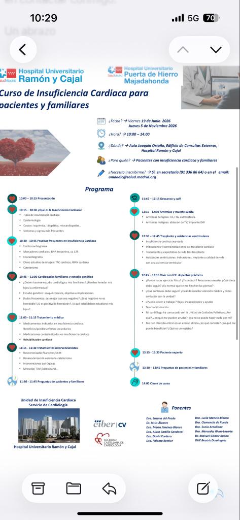 cardioRyC's tweet photo. El pasado 19 de junio tuvo lugar el curso de Insuficiencia Cardiaca para pacientes y familiares. Una oportunidad para compartir y resolver dudas del día a dia con profesionales de #cardioRyC. Enhorabuena a @Susandelprado y a toda la unidad de Insuficiencia Cardiaca Avanzada🩺🫀 https://t.co/9GiPJfwEJb