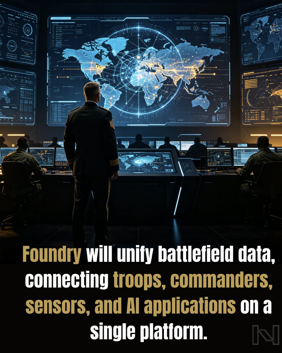 NeuralfinTechAI's tweet photo. Palantir has been selected by the U.S. Army as the core technology provider for the Next Generation Command and Control (NGC2) program, with its Foundry platform serving as the cloud-based common data layer. 

Follow NeuralFin for more information. https://t.co/OWsViujQyj