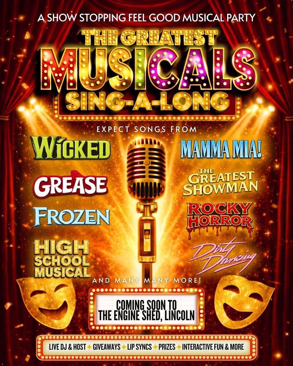 engineshed's tweet photo. Greatest Musicals Singalong is coming to The Engine Shed in 2027! 🎭
Beat the January blues with the ultimate singalong! Sing your favourite show tunes and, best of all, YOU choose the songs to make it your perfect night! 🎶 Tickets go live 15th July! https://t.co/Af9L3k4PHF