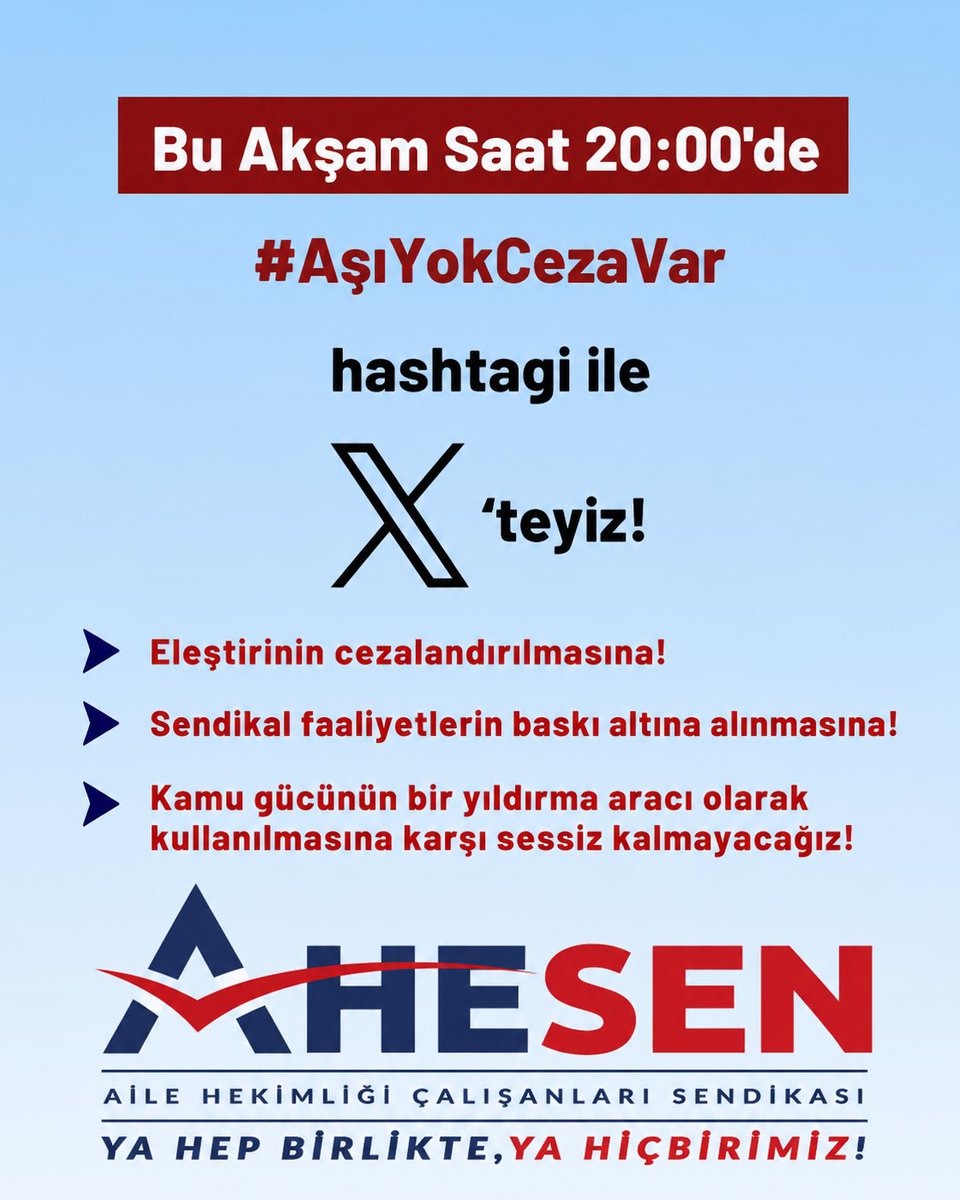 ahesenorgtr's tweet photo. 📢 Bu akşam saat 20.00’de X’te buluşuyoruz!

Sorunları dile getirenleri susturmak değil,sorunları çözmek gerekir!!

Eleştirinin cezalandırılmadığı, eksiklerin giderildiği, çözüm odaklı bir sağlık sistemi için;

🕗 Bu akşam 20.00’de
📍 X’te
🏷️ #AşıYokCezaVar

#yahepbirlikteyahiçbirimiz

@drahmetkandemir