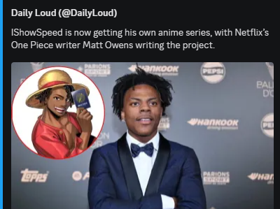 sour0ce's tweet photo. It's real, the director of One Piece is behind iShowSpeed's anime just announced the name and logo of it

This is going to be extremely viral and everyone will be posting memes / edits / clips of speeds anime

https://t.co/lKY0xDnFag https://t.co/bUt34Giql1