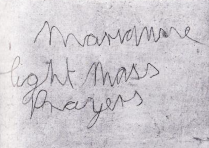 danny_robins's tweet photo. Looking for an icy chill down your spine in this heat?

This is one of the messages that we discuss in this week's #UncannyColdCases episode, that appeared on the wall in Borley Rectory 🥶 What do you make of the scrawled messages that seem to target Marianne Foyster?? An eerie haunting or an elaborate hoax? 

The photo is from ghost hunter Harry Price's book, The Most Haunted House in England 👻