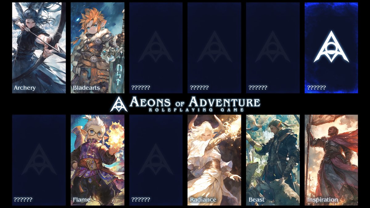 AoARPG's tweet photo. This week, we revealed the INSPIRATION MASTERY, bringing us up to 6 out of 12 Core Masteries for our upcoming #TTRPG, Aeons of Adventure so far!
What kind of RPG class fantasies are YOU excited to see? Share in the comments!👇
#aeonsofadventure https://t.co/NZU5a8OcuY