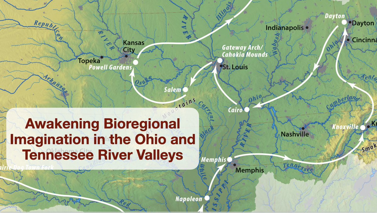 cognitivepolicy's tweet photo. Today begins the next phase of the bioregional pilgrimage into the Heart of Turtle Island. 
Penny and I travel to Memphis, then out into the Tennessee and Ohio River Valleys. Our mission is to plant seeds for bioregional learning centers while listening deeply to these sacred landscapes.

Do you know anyone who lives in these regions? Please help spread the word.

You can follow our journey on Substack here:
https://t.co/67caHCKgP5

And see the entire route of their journey here:
https://t.co/w8AfR1RjcU