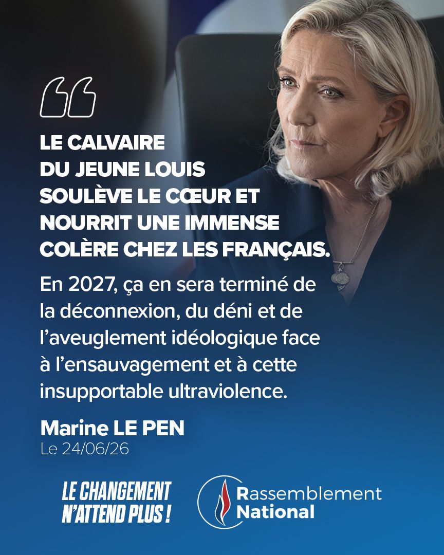 RNational_off's tweet photo. 🔴 Le drame du jeune Louis bouleverse les Français et symbolise une réalité que le pouvoir refuse trop souvent de regarder en face. Cette barbarie du quotidien ne peut plus être minimisée, relativisée ou excusée.

En 2027, nous mettrons fin au déni, à l'impunité et à l'aveuglement idéologique. Une justice ferme, des sanctions rapides et un État qui protège enfin les victimes : voilà l'exigence des Français !