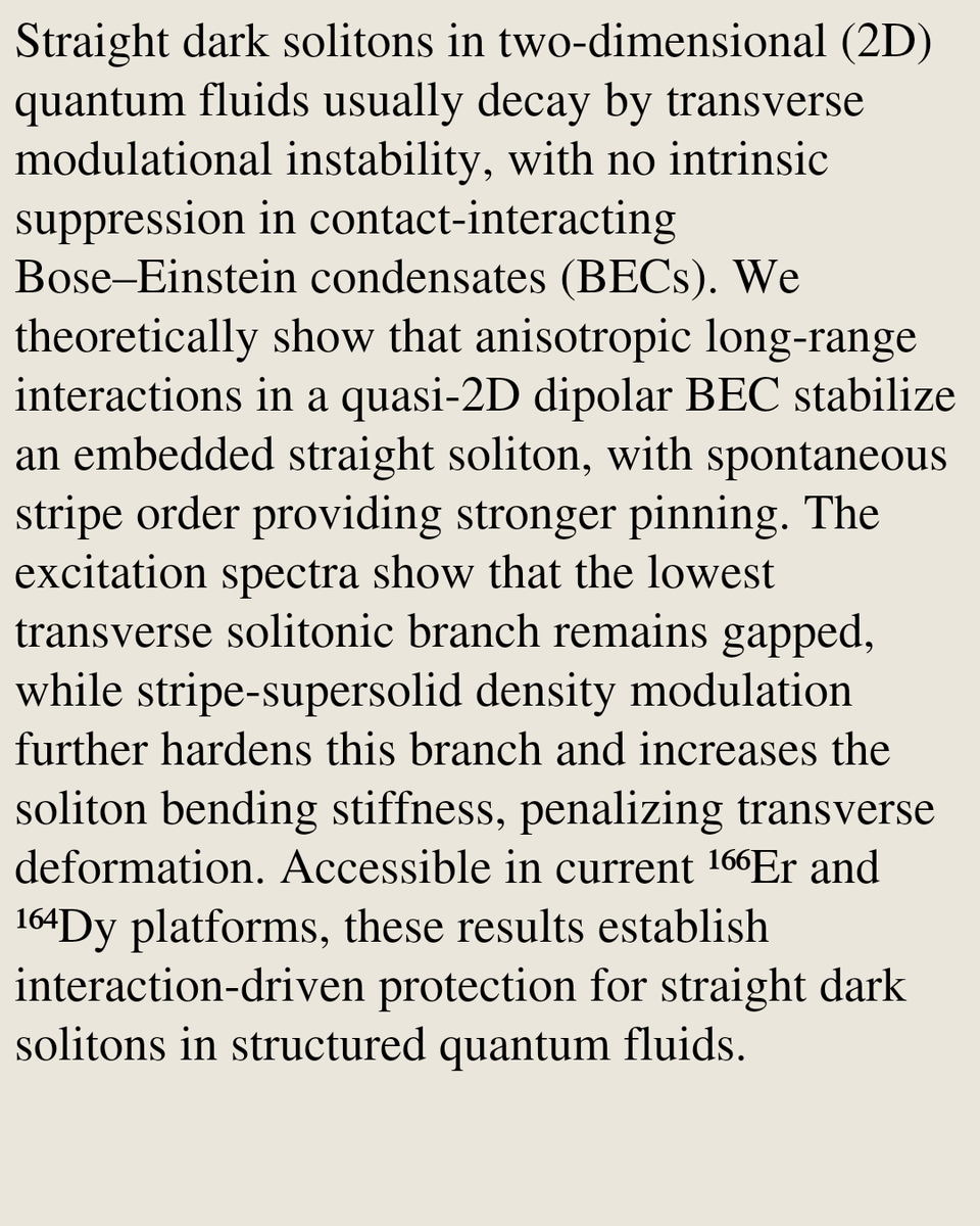 QuantumGases's tweet photo. Self-Organized Stabilization of Straight Dark Solitons in Stripe Supersolids

Koushik Mukherjee, Hiroki Saito
https://t.co/sIOdhpD04c [𝚌𝚘𝚗𝚍-𝚖𝚊𝚝.𝚚𝚞𝚊𝚗𝚝-𝚐𝚊𝚜 𝚗𝚕𝚒𝚗.𝙿𝚂 𝚙𝚑𝚢𝚜𝚒𝚌𝚜.𝚊𝚝𝚘𝚖-𝚙𝚑] https://t.co/ZqIy4wJ0bl