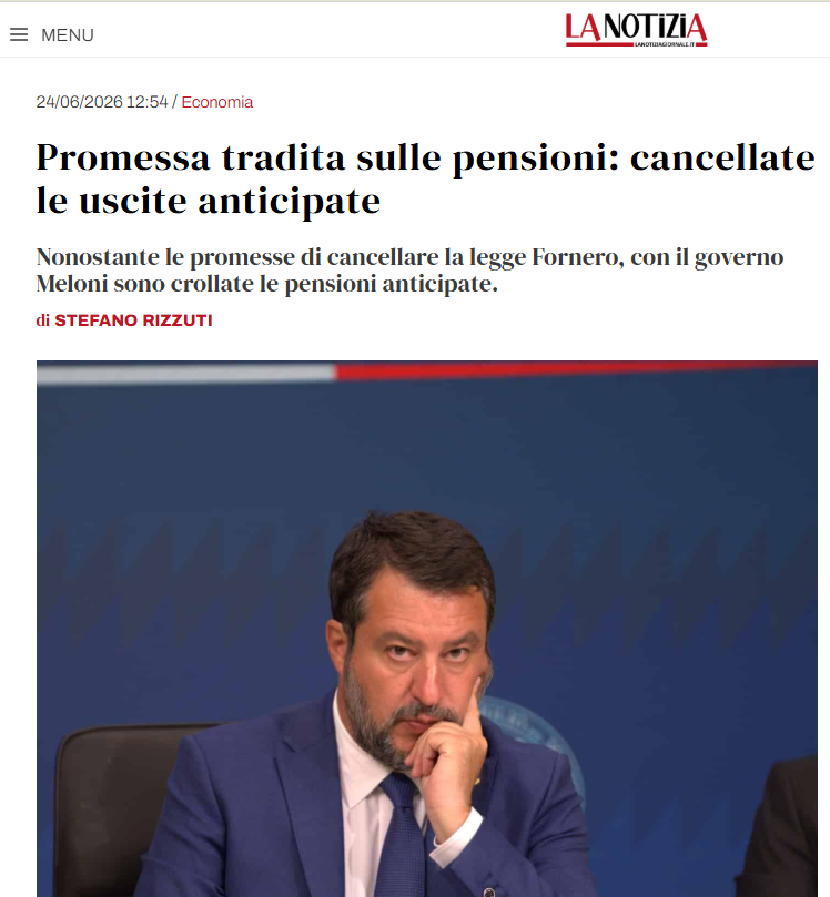 serebellardinel's tweet photo. Da ultimo Rendiconto Sociale INPS,si apprende che Riforma Fornero non solo non è stata cancellata come giurato da #Salvini,ma addirittura inasprita da #GovernoMeloni!Un pò come quella del taglio delle #accise,una delle tante prese per il culo a cui ha abboccato chi l'ha votati! https://t.co/hGZ5Xv6hbH