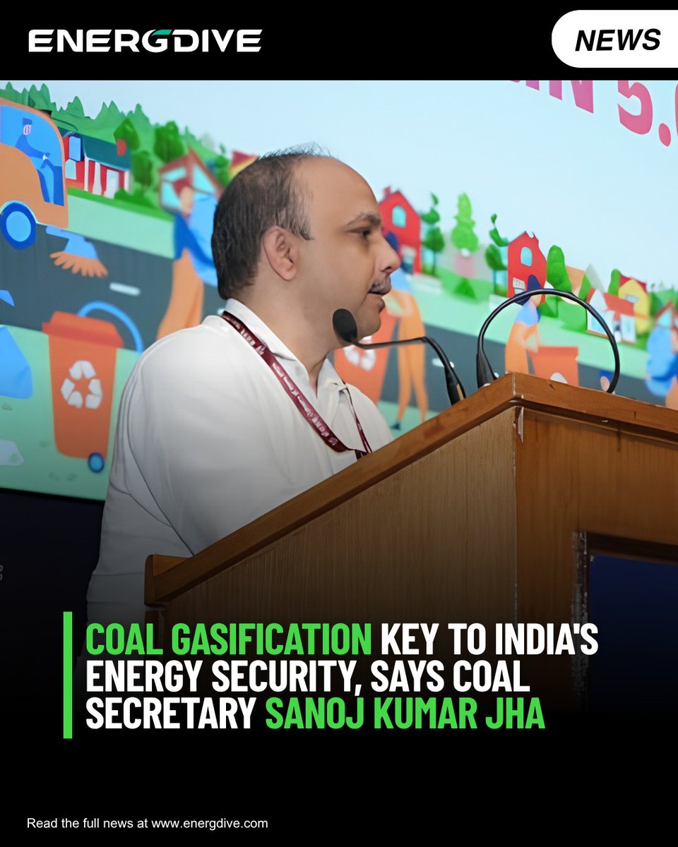 energdive's tweet photo. Sanoj Kumar Jha highlighted the role of coal gasification in strengthening India's energy security and reducing import dependence at a BRICS clean coal technologies event.

Read more: https://t.co/udArhvtnHx 

#CoalGasification #EnergySecurity #CleanCoal #IndiaEnergy https://t.co/VDg9JlHZpB