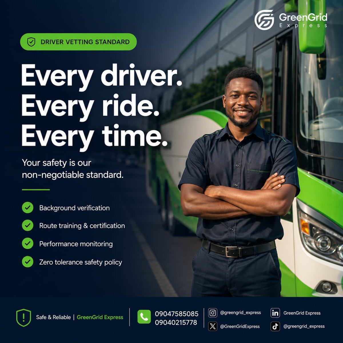 GreenGridExpres's tweet photo. When you enter a danfo, you know nothing about the driver.
With GreenGrid Express, every driver is verified, every route is monitored, and your safety comes first. 

#GreenGridExpress #SafeRides #DriverVetting #NigeriaTransport #Student https://t.co/0XSiB9pXDU