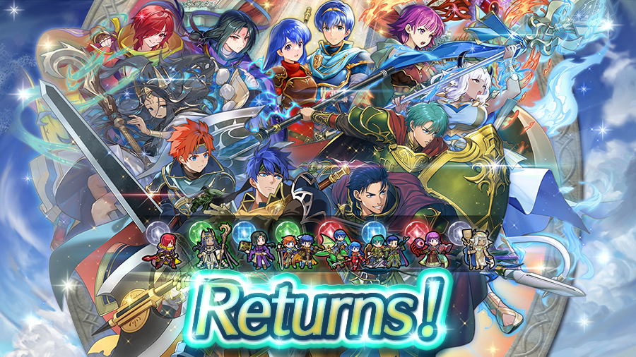 FE_Heroes_JP's tweet photo. 【新英雄召喚Returns】開催！
魔器・お供・つながり英雄さんなど8人を初期提供割合6％で★5ピックアップ！
(通常の★5は召喚できません)

本イベントで40回以上召喚すると、★5ピックアップの英雄さんから1人選んで仲間にできる「選んでもらえる召喚」が一度だけ登場します♪

#FEヒーローズ https://t.co/hdTnfl3IRy
