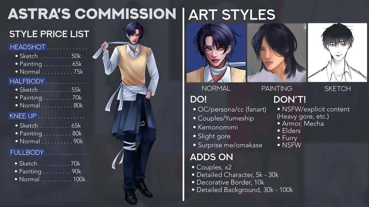 nna_astr's tweet photo. — OPEN COMMISSION🗣️

[❤️ &amp; 🔁 are appreciated]

Halo semuanya‼️ Astra open commissions untuk lokal dengan beberapa style yang bisa dipilih sesuai selera kamu nih🙂‍↕️

DM aja kalau minat atau mau tanya-tanya dulu ^^

#zonauang #zonajajan #artidn #artcomms #commissionㅤㅤㅤ https://t.co/dNhZhL02FY