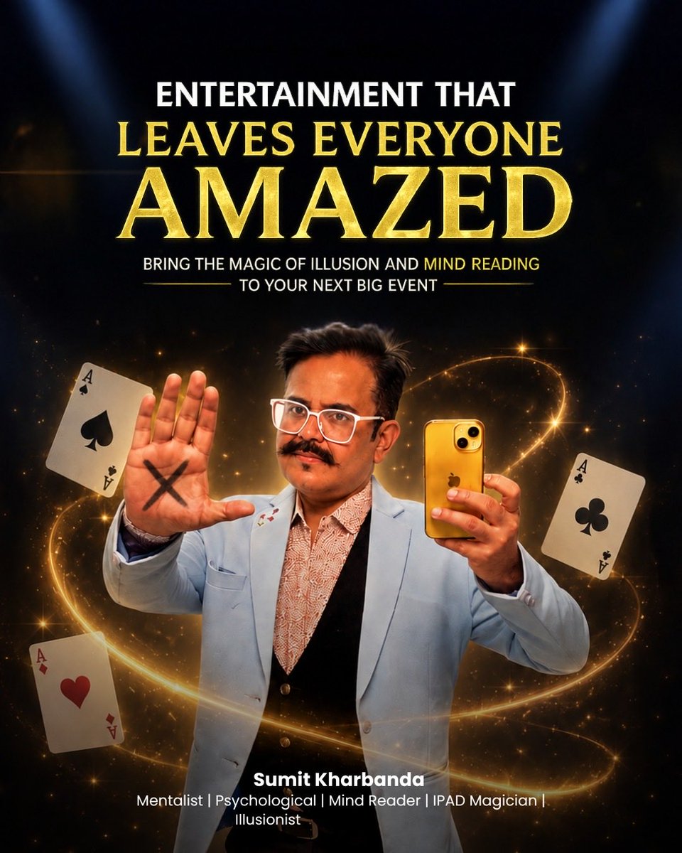 gobeyondmagic's tweet photo. Entertainment that doesn’t just perform — it leaves everyone amazed. ✨🪄

Experience the magic of illusion, mind reading, psychology, and iPad magic with Sumit Kharbanda — perfect for weddings, corporate events, private parties, and grand celebrations. https://t.co/b9mnog41D0