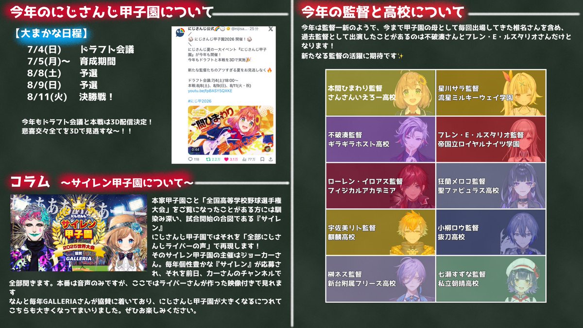 No_oN__N's tweet photo. ꒰ 私流！にじさんじ甲子園を100倍楽しむ方法！！ ꒱  ver.2026

大好きなイベントをみんなで楽しみたいと思って今年も作りました！！
リアタイできる人も、時間がない人も、一緒に盛り上がりたいです⚾️🔥

 #にじさんじ甲子園 
 #にじ甲2026 
 #にじさんじ甲子園2026 https://t.co/S7Rvrfur7r
