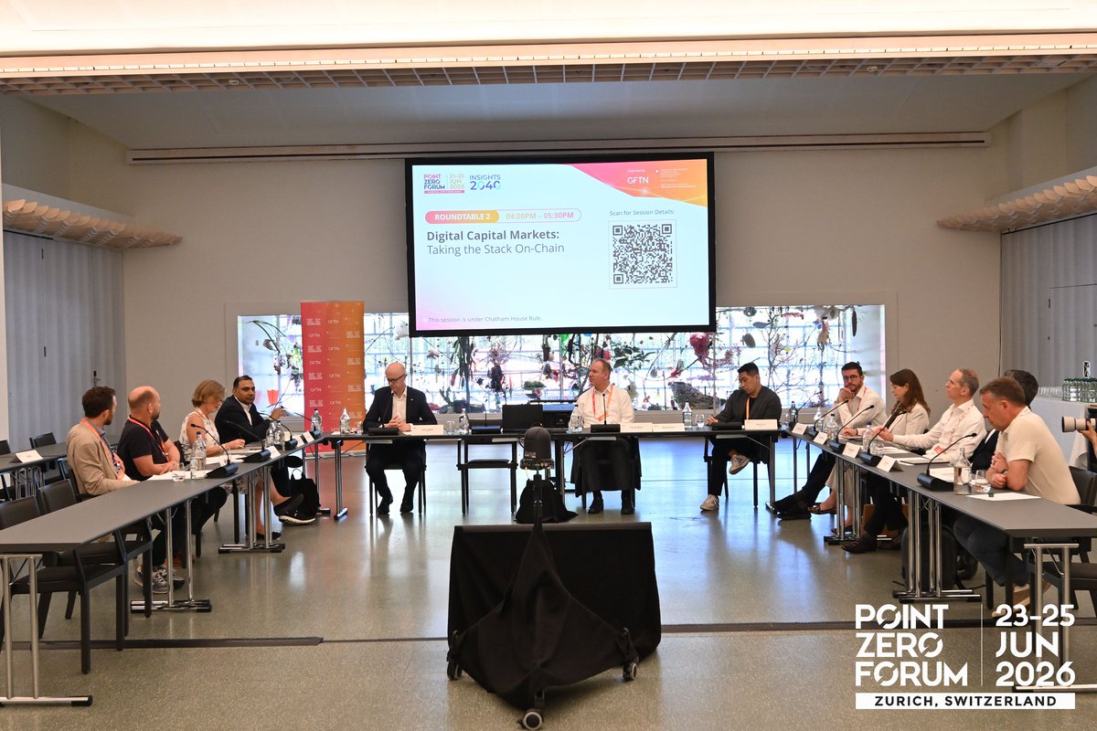 rulematch's tweet photo. “What should move on-chain and what should stay off-chain?”

That was one of the key questions posed at the @pointzeroforum Roundtable on Digital Capital Markets...

...where RULEMATCH CEO David Riegelnig join the conversation hosted by the @SNB_BNS's Thomas Moser.

Blockchain and digital assets are gaining momentum among the largest financial institutions in the world - including central banks.

But - the many choices around efficiency, speed and market integrity remain as relevant as ever for the capital markets of the future.