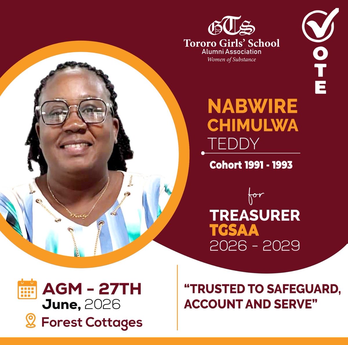 tgsaa0's tweet photo. Nabwire Chimulwa Teddy for Treasurer. Trusted to safeguard, account and serve. Letโs build a transparent future together.
#TGSAA #TGSAADecides2026 #TeddyForTreasurer #AccountabilityFirst #IntegrityInAction https://t.co/alLJR2PMEe