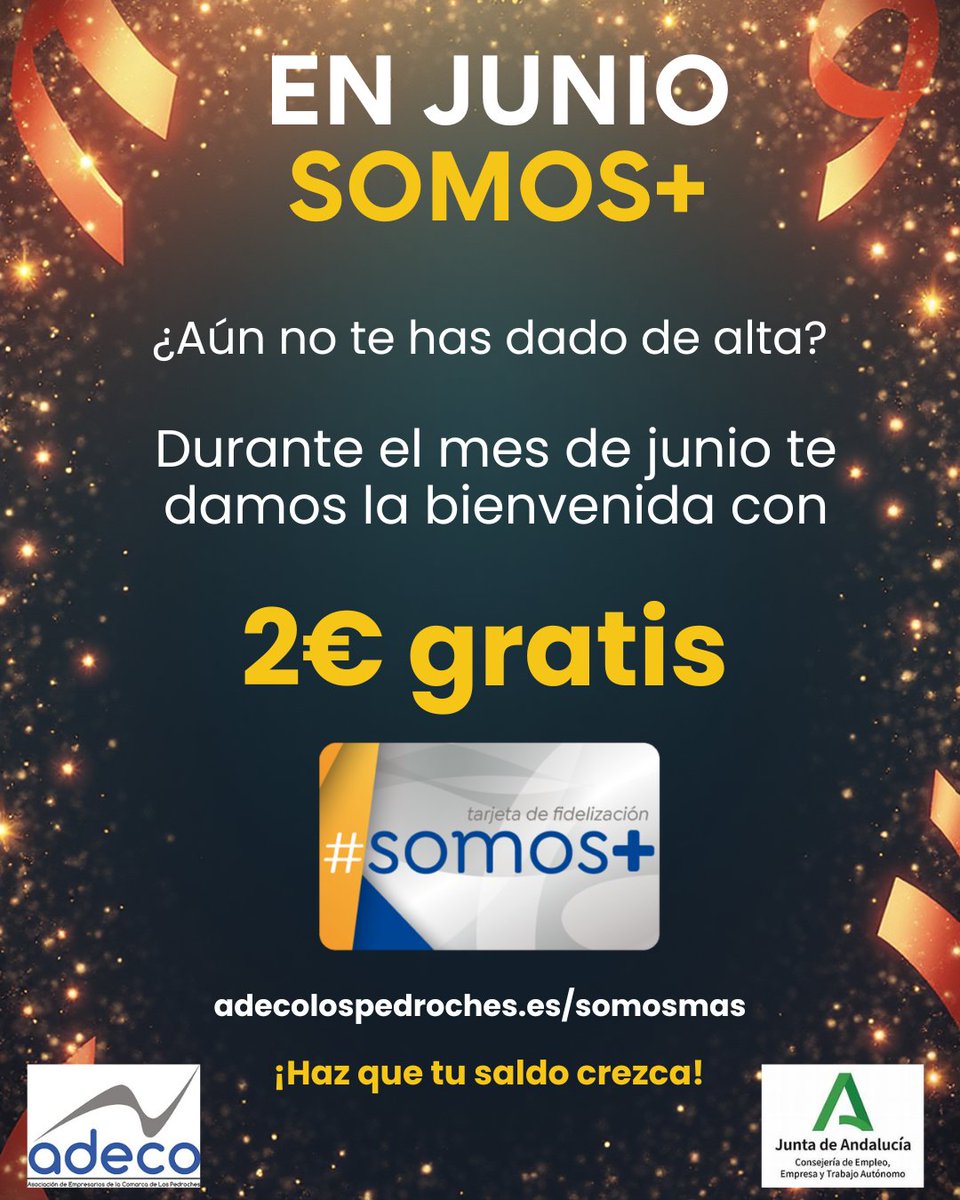 CcaEya's tweet photo. ¿Finaliza junio y no te has dado de alta en la tarjeta SOMOS+?
Es gratis
Sin número de cuenta
Puedes hacer en cualquier establecimiento adherido o directamente en nuestra web:  https://t.co/ttiV5Cl3n1
¡Recuerda que en junio añadimos 2€ gratis a tu monedero por tu nueva alta! https://t.co/PUfE5UHKXh