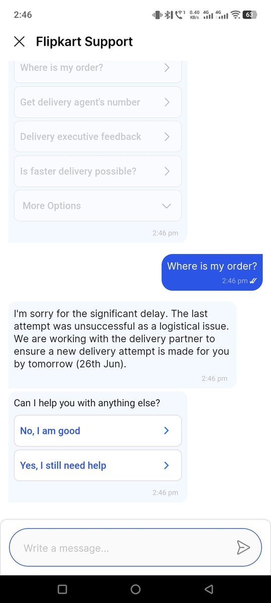 Rahulmasali's tweet photo. The order should have been delivered by June 22 after a week shipping. As I was supposed to gift it. But @Flipkart @flipkartsupport despite multiple dm on x they only give a bot answer and say to contact in app support. And in app also is a bot chat. @_Kalyan_K https://t.co/xi7mtner0g