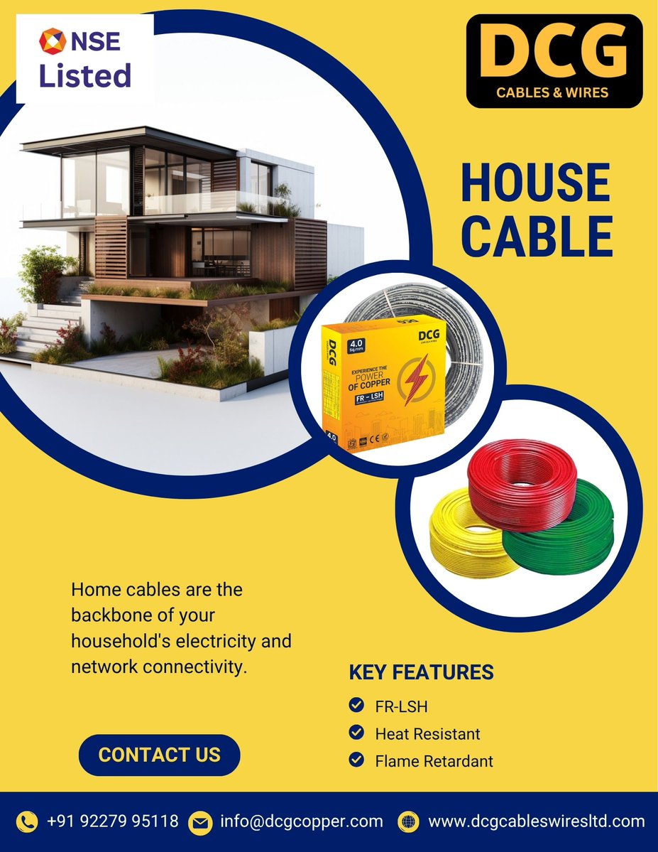 DCGCables's tweet photo. DCG House Cables – Manufactured with high-purity copper and superior insulation to provide safe, efficient, and reliable power for every home.
#DCGCablesAndWires #HouseCable #HomeWiring #SafeElectricals #QualityCables #ReliablePower #CopperCable #ElectricalSolutions #MadeInIndia https://t.co/XAFzbap1QA
