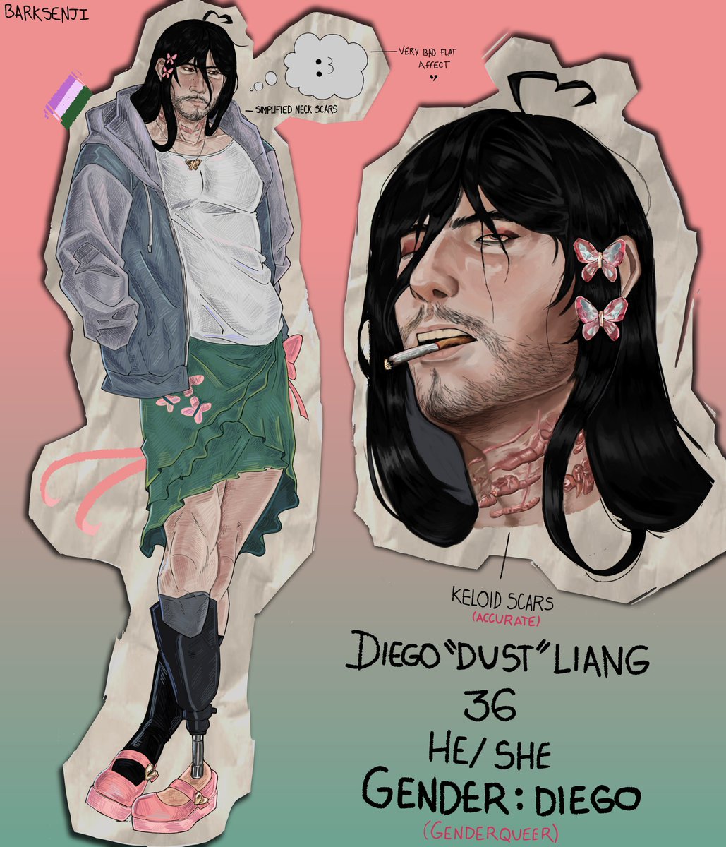Barksenji's tweet photo. Reposting because, for some reason, this didn't get shared outside of community? Diego "Dust" Liang (Human! Dust Sans post-Nightmare design). Read the last image + the rest of the thread before commenting 🙂‍↕️, ts is pride art. #Dusttale #dustsans #utmv https://t.co/ZbXxgGIQyc