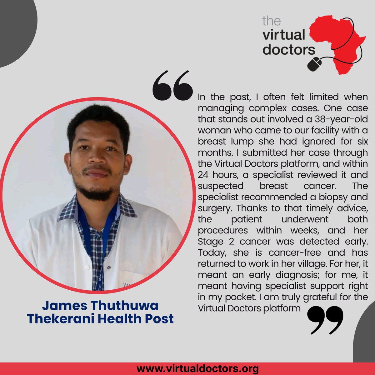VirtualDocProj's tweet photo. Stories like James's demonstrate how access to specialist medical advice can transform healthcare delivery in remote communities. 

#VirtualDoctors #Telemedicine #HealthcareAccess #Malawi #RuralHealth #DigitalHealth #SavingLives https://t.co/A4zAwm8veb