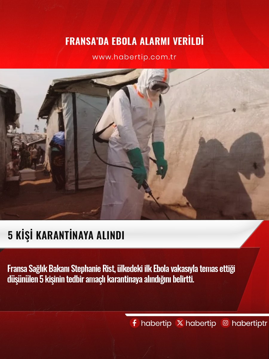 habertip's tweet photo. FRANSA'DA EBOLA ALARMI VERİLDİ

Fransa Sağlık Bakanı Stephanie Rist, ülkedeki ilk Ebola vakasıyla temas ettiği düşünülen 5 kişinin tedbir amaçlı karantinaya alındığını belirtti.
Fransa Sağlık Bakanı Stephanie Rist, konuk olduğu France 2 kanalında ülkedeki Ebola vakasıyla ilgili açıklamalarda bulundu.

Dün Kongo Demokratik Cumhuriyeti'ndeki (KDC) insani yardım misyonundan dönen bir doktorda Ebola virüsü tespit edildiğini hatırlatan Rist, söz konusu kişinin deneyimli bir doktor olduğunu belirtti.

Rist, bu doktorun hastalığın başında olduğunu kaydederek, uçağa bindiği sırada herhangi bir belirtisi bulunmadığı, dolayısıyla virüsün bulaşıcı olmadığı değerlendirmesinde bulundu.

Uçuş sırasında baş ağrısı şikayeti olan doktorun durumu ilgililere bildirdiğini aktaran Rist, bu nedenle doktorun uçak inince karşılanarak hastaneye götürüldüğünü ve burada 21 günlük karantinaya alındığını kaydetti.

Rist, uçakta doktora yakın olanları araştırdıklarını belirterek, doktorla temas ettiği düşünülen 5 kişinin tespit edilerek tedbir amaçlı karantinaya alındığını açıkladı.

DÜN DOKTORDA EBOLA TESPİT EDİLMİŞTİ

Fransa Sağlık Bakanlığından dün yapılan açıklamada, KDC'den dönen bir doktorda Ebola virüsü tespit edildiği belirtilmişti.

Fransız topraklarında bu dönemde ilk kez Ebola virüsü görüldüğü kaydedilen açıklamada, Başbakan Sebastien Lecornu'nun durumu yakından takip ettiği aktarılmıştı.

Fransa Hükümet Sözcüsü Maud Bregeon ise dün yaptığı açıklamada, Ebola salgını durumunun kontrol altında olduğunu vurgulamıştı.