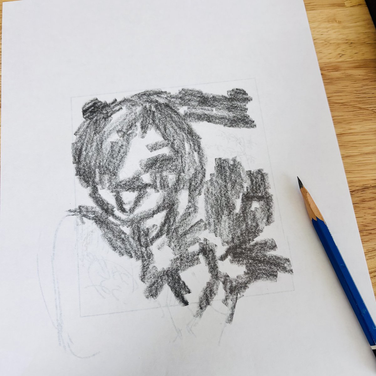 TakaSe519's tweet photo. デジタルでしか描けなくなった漫画家のアナログ色紙の描き方

①デジタルで下絵を描いて実物大で出力
②裏側を濃いめの鉛筆でこする(これは4B) https://t.co/PUbPBOkreR