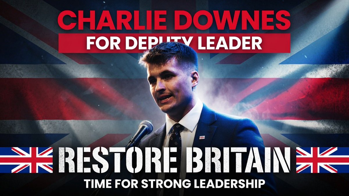 HarryLines7's tweet photo. 🚨Should Charlie Downes be made Deputy Leader of Restore Britain?

The young powerhouse who’s been central to building this movement as Campaigns Director & Spokesman. Bold vision, sharp media presence, and real commitment to restoring our nation.

Rupert Lowe leading. 
Charlie Downes as Deputy.

Restore Britain supporters — what’s your view? 🤔🇬🇧
#RestoreBritain #CharlieDownes #DeputyLeader