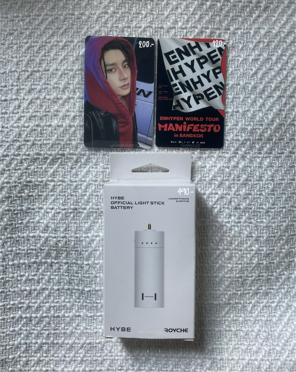 springdaykpop's tweet photo. ◌⌗ wts / pls rt  ˚₊

บั้มเปล่า 62.-
การ์ดเจค เบเนไซน์ 200.-
HYBE Official Light Stick Battery 490.- 
บัตรแข็ง manisfesto in bangkok 2023 120.-

    ⸝⸝⸝ ค่าส่ง 35  ⸝⸝⸝

   ꒰ dm only kaa ꒱

#ตลาดนัดenhypen #ตลาดนัดเอนไฮเพน https://t.co/IL4w5Y7BPx