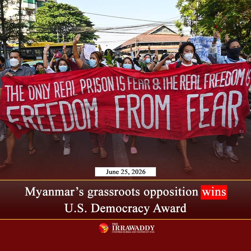 IrrawaddyNews's tweet photo. The pro-democracy community organizers of Myanmar’s Spring Revolution are among the recipients of the 2026 Democracy Award from the U.S.’ National Endowment for Democracy.

#WhatsHappeningInMyanmar https://t.co/u6gGOaffNR