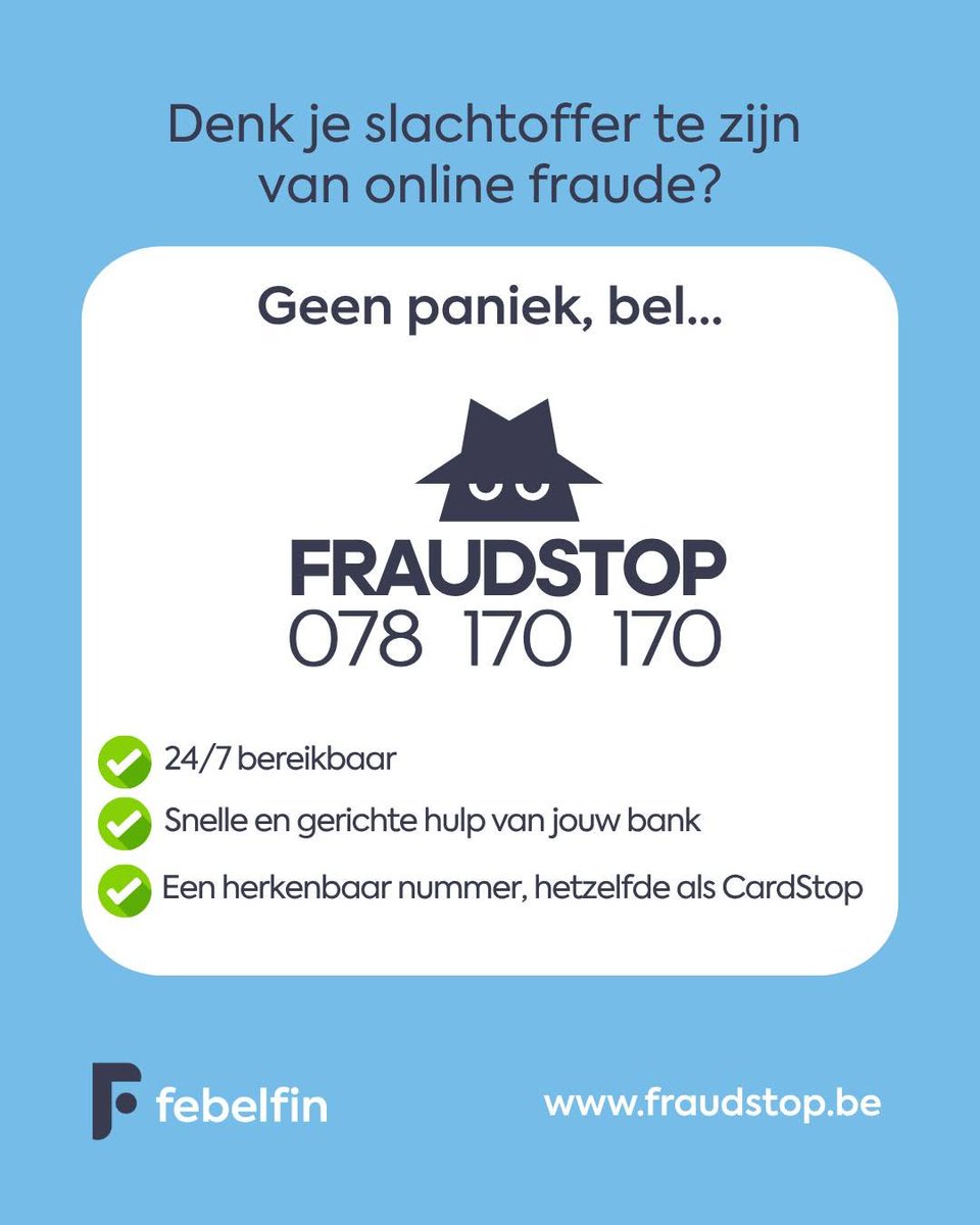 PzGbergenLierde's tweet photo. ELKE MINUUT TELT! - Geld van je rekening gestolen? Op vraag van iemand beveiligingscodes doorgegeven of een actie met je itsme-App bevestigd?
Vermoed je misbruik van je bankgegevens?π€Bel dan meteen naar #FRAUDSTOP
πZo kan je bank snel ingrijpen en verdere schade beperken! https://t.co/EqojepdmF3