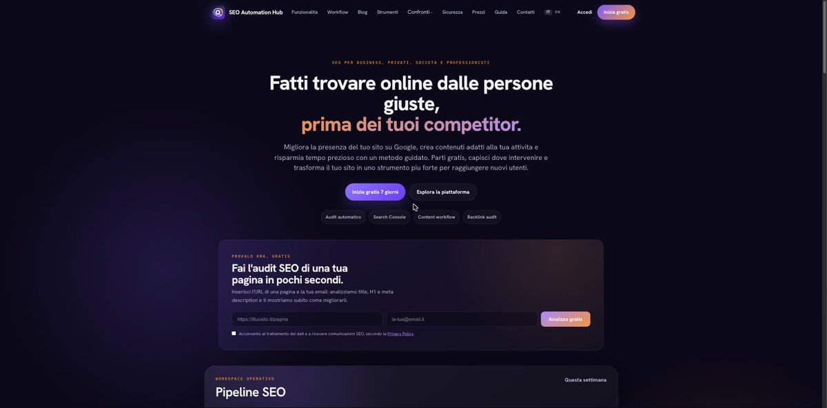 marcocaciotti's tweet photo. Ho lanciato SEO Automation Hub.
Trasforma l'analisi SEO in lavoro consegnato: audit, Search Console, competitor e contenuti in una board di workflow. Italiano/Inglese, da 49€/mese.
7 gg free.
Audit + strumenti gratuiti, senza registrazione: https://t.co/d6MIku4cz3
#SEO #SEOtools https://t.co/rnoFabSrKJ
