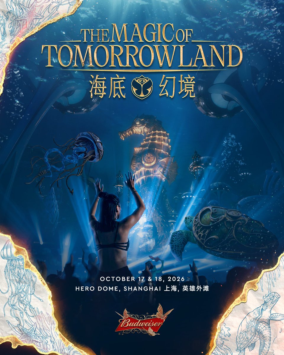 tomorrowland's tweet photo. The Magic of Tomorrowland returns to China, Shanghai for a 2-day event on October 17 & 18, 2026. Step once again into a world where music, culture, and imagination unite. Each day will reveal a unique journey with a different Line-Up and evolving atmosphere, bringing artists and the People of Tomorrow together in a shared sense of wonder to create something truly magical.

Pre-Register now to stay up to date on https://t.co/Hm5dTn1JD7