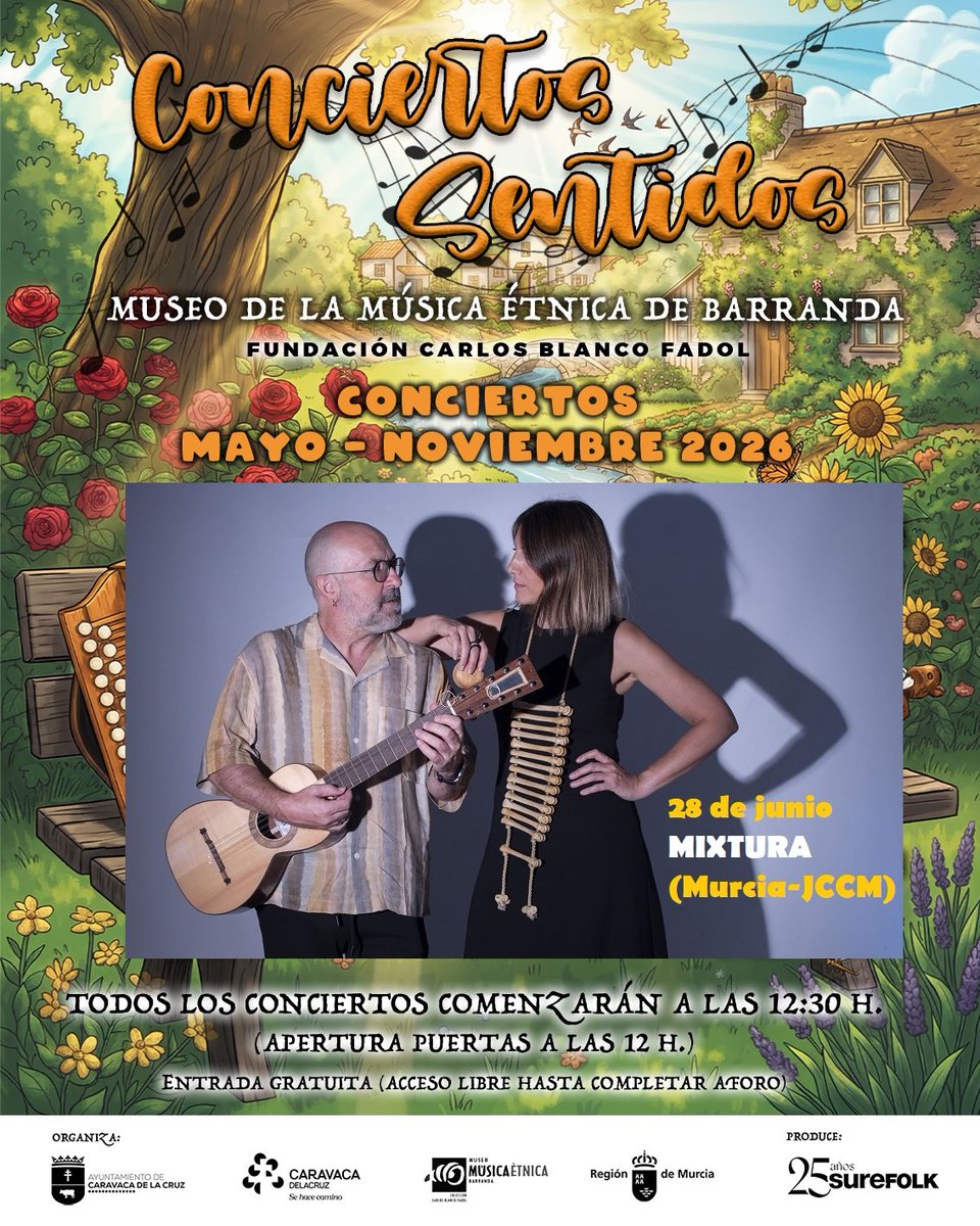 AytodeCaravaca's tweet photo. 🪕 Este domingo tienes una cita con los sonidos de raíz en el Museo de la Música de #Barranda.
El ciclo 'Conciertos Sentidos' continúa con la actuación de Mixtura, el dúo formado por la toledana Carolina Palencia y el murciano Juan José Robles. https://t.co/IF9BT68nB5