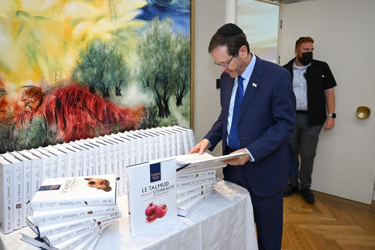 MeniEvenIsrael's tweet photo. 784 years ago, on this very day, the Talmud was burned in Paris.

Today, it returned to speak in French.

At the President’s Residence in Jerusalem, we marked a historic milestone: for the first time in history, the complete Babylonian Talmud has been translated into French.

For me, it was far more than a ceremony.

It was personal.

On 9 Tammuz 1242, twenty-four wagonloads of Talmud manuscripts were burned in Paris. The flames were meant to silence a civilization.

They failed.

Nearly eight centuries later, the Talmud speaks once again in the language of France.

This historic edition was edited, written, and translated by the Steinsaltz Center, published by Biblieurope, and made possible through the generous support of the Patrick & Lina Drahi Foundation.

It continues the lifelong vision of my father, Rabbi Adin Even-Israel Steinsaltz, whose mission was simple and profound:

“Let My People Know.”

After the burning of the Talmud, Rabbi Meir of Rothenburg wrote the elegy Sha’ali Serufah Ba’esh, “Ask, O Thou Burned by Fire.”

Today, I felt history answer:

Ask, you who returned from fire.

Once your parchments were given to the flames in Paris.

Today your scrolls have returned to houses of study.

The fire could not extinguish your voice.

For from your ashes, your letters have returned to speak.

Some moments belong not only to those who witness them, but to history itself.

Today was one of those moments.