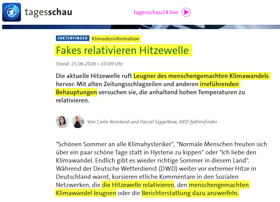 PeterBorbe's tweet photo. Der tagesschau-"Faktenfinder" hat schlimme Fälle von Ketzerei entdeckt: "Leugner des menschengemachten Klimawandels" treiben ihr Unwesen im Netz und stellen die einzig wahre Lehre in Frage. Gut, dass die ARD-Schreiber diesem teuflischen Treiben entgegentreten!🧐 https://t.co/daoybA3n4l
