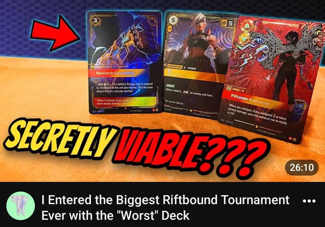e3tcg's tweet photo. My Vi tournament recap and vlog from the @riftboundop #rqhartford are up now

Multiple vi decklists ✅️ 
Demonstration of the deck ✅️
Lots of shiny cardboard ✅️✅️✅️

Retweets always appreciated ❤️ https://t.co/Nv9vbp8DJQ