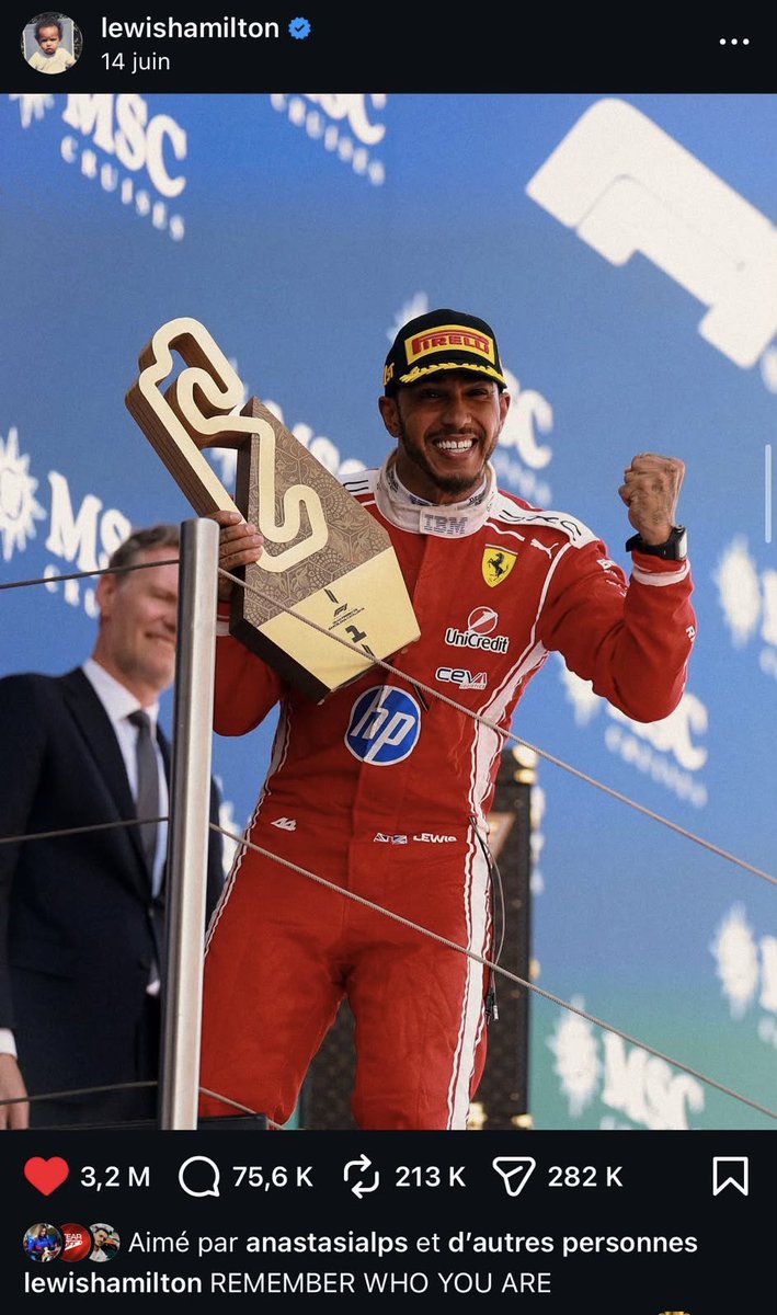 Footballogue's tweet photo. « 𝗦𝗢𝗨𝗩𝗜𝗘𝗡𝗦 𝗧𝗢𝗜 𝗗𝗘 𝗤𝗨𝗜 𝗧𝗨 𝗘𝗦 » 

Neymar a rendu hommage à son pote Lewis Hamilton sur son Insta ❤️

Cette phrase, « remember who you are », est celle d’un fan d’Hamilton, qui avait interpellé le pilote anglais il y a quelques mois. 

Hamilton l’avait ressorti dans un post le 14 juin dernier, après sa victoire au Grand Prix de Barcelone, 2 ans après sa dernière victoire. 

On espère un retour gagnant pour Ney ! 🙏