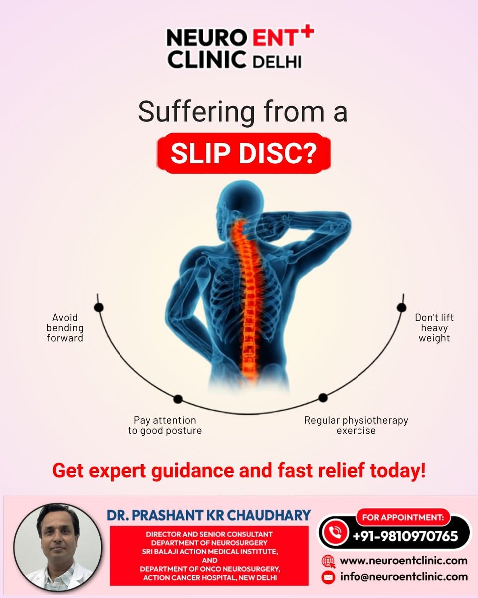 Neuroent_Clinic's tweet photo. Suffering from a Slip Disc? Donβt Ignore the Warning Signs!
#SlipDisc #HerniatedDisc #BackPainRelief #SpineHealth #Neurosurgery #SpineCare #BackPainTreatment #NeuroENTClinic #NeuroENTClinicDelhi #BrainAndSpineCare #DrPrashantKumarChaudhary #NeurosurgeryExperts #SpineSpecialist https://t.co/lHiJIONdaD