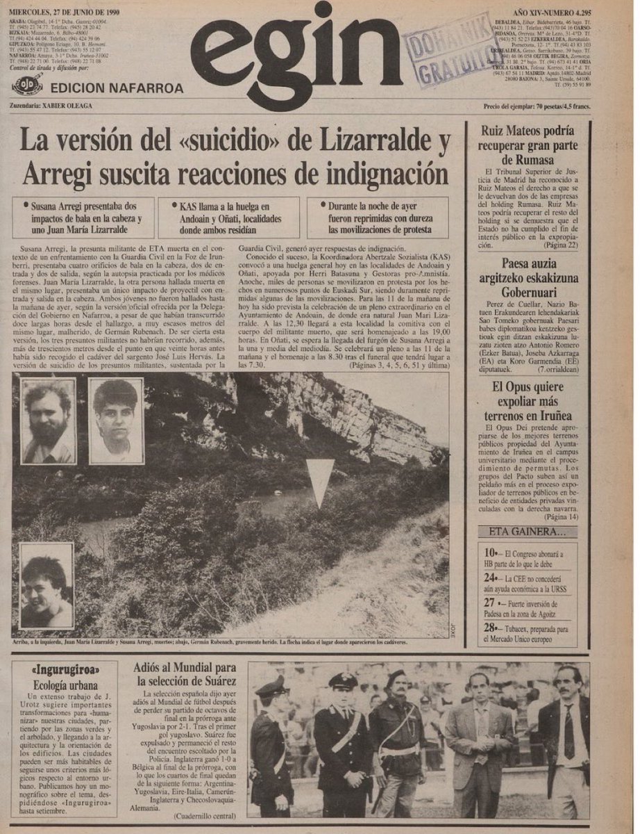 DorreaOlaso's tweet photo. Gaur 36 urte Jon Lizarralde Urreta eta Susana Arregi Maiztegik bizia galdu zuten Arbaiungo arroilean Guardia Zibilaren esku zirela; oraindik argitu gabeko gertaera iluna. https://t.co/Dx8Mvyjmwv