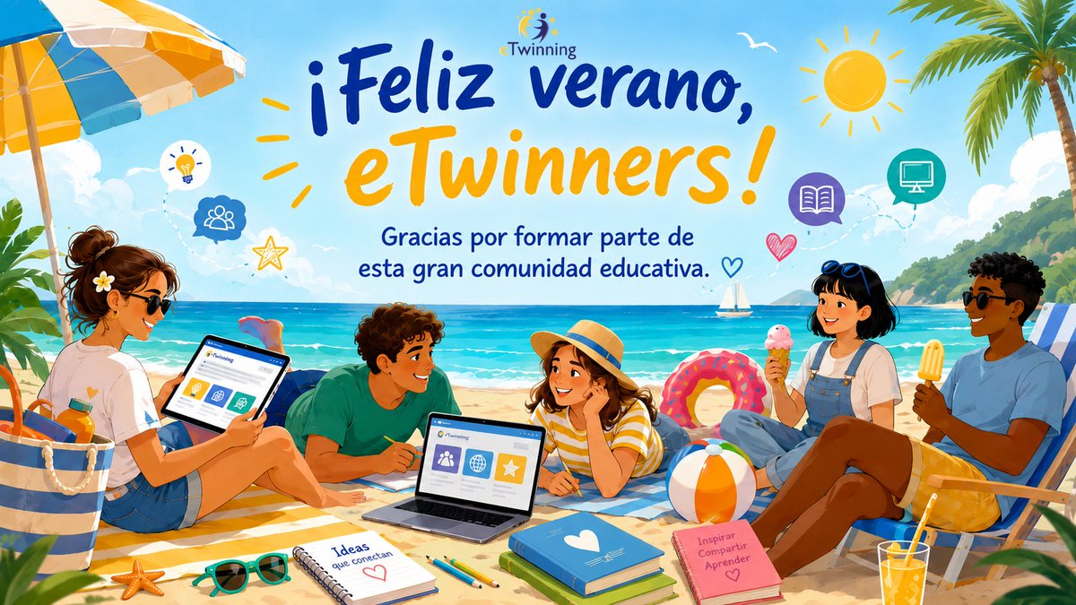 eTwinning_es's tweet photo. 🌞La comunidad eTwinning recuerda la importancia de parar, conectar y prepararse para nuevos proyectos educativos. 
Un verano para recargar energías, inspirarse y volver al aula con nuevas ideas 💡
➡️ https://t.co/0KL8D0Hegz
#eTwinning #Docentes #InnovaciónEducativa https://t.co/TpqD9zu5Qs