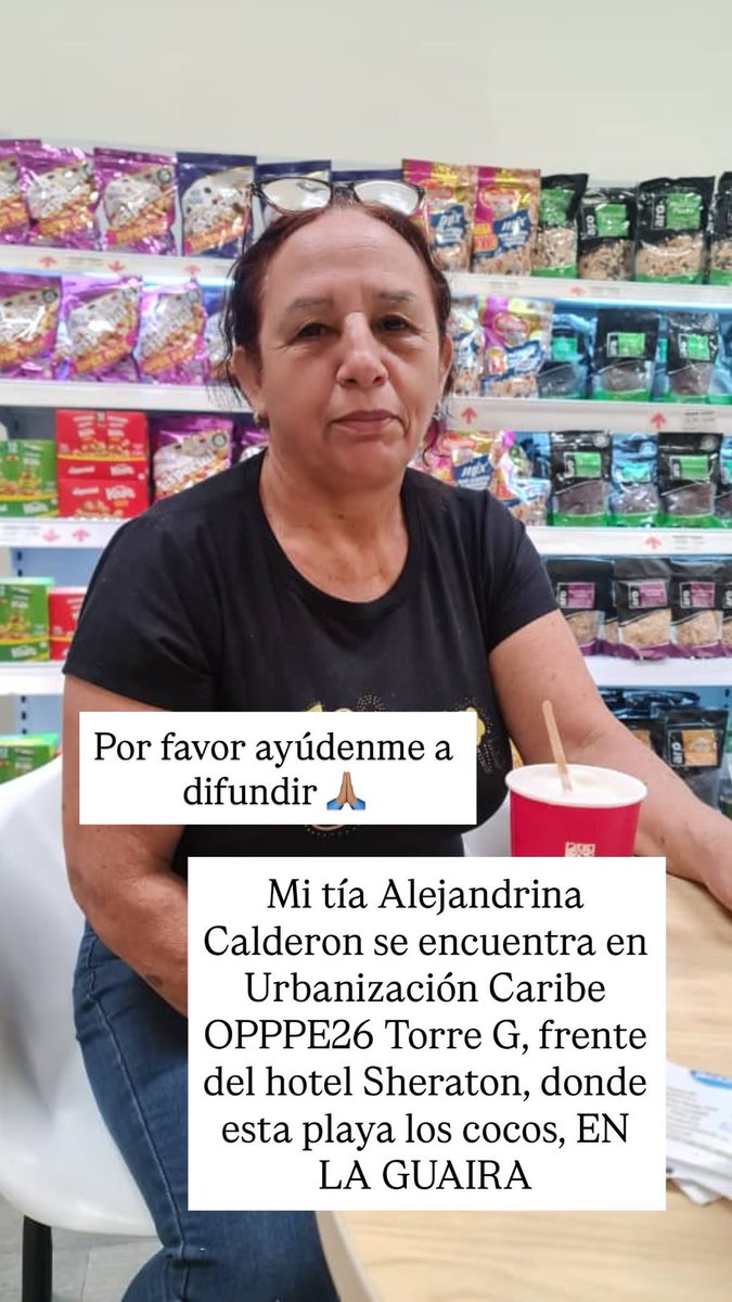 HopeBeHappy's tweet photo. @Ulul4r Mi tía Alejandrina Calderon se encuentra en la urbanización Caribe OPPPE26, TORRE G, frente del hotel Sheraton, donde esta playa los cocos, en la Guaira, no logramos comunicarnos por favor si saben algo o ayudan a difundir les agradecería https://t.co/rCUbJOzXqC