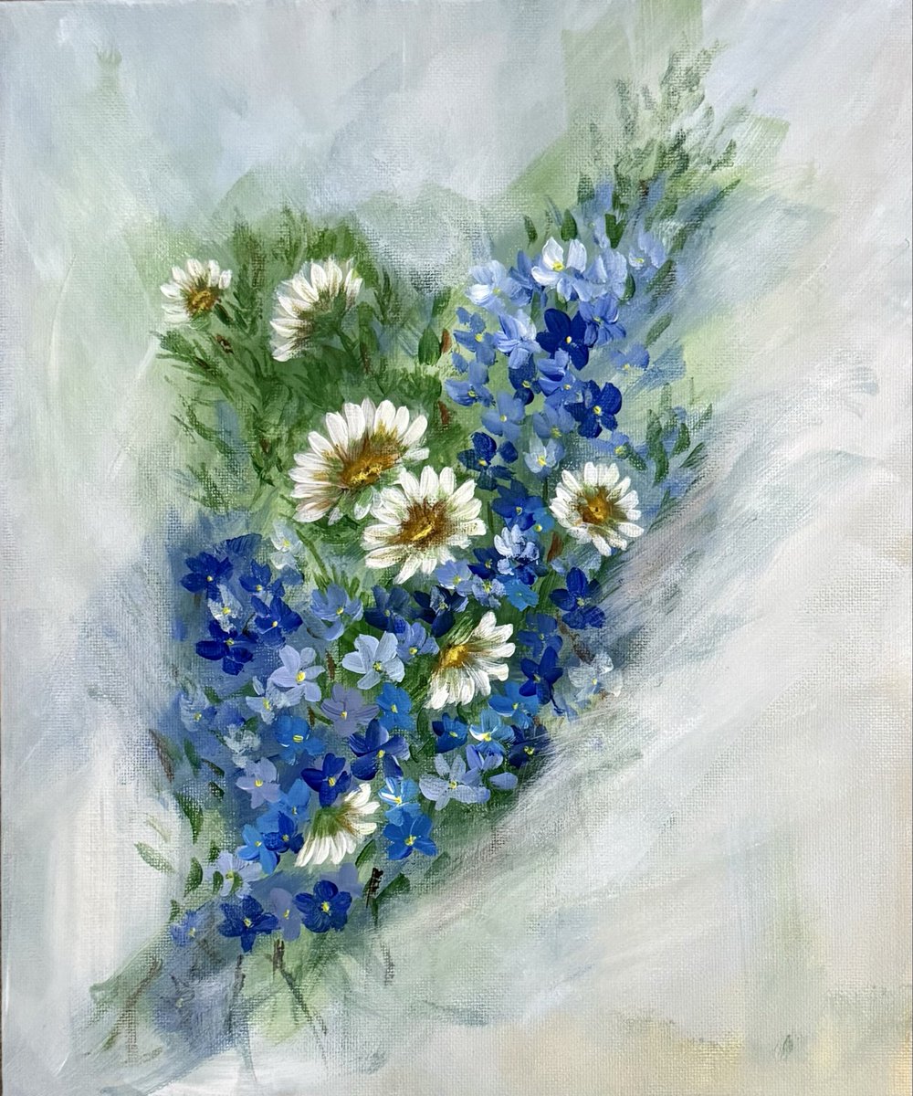 anilamanoj's tweet photo. How Not to Paint Forget-Me-Nots &amp; Daisies in this weather #summer #acrylicpaint #artwork https://t.co/sLHHosVaSE