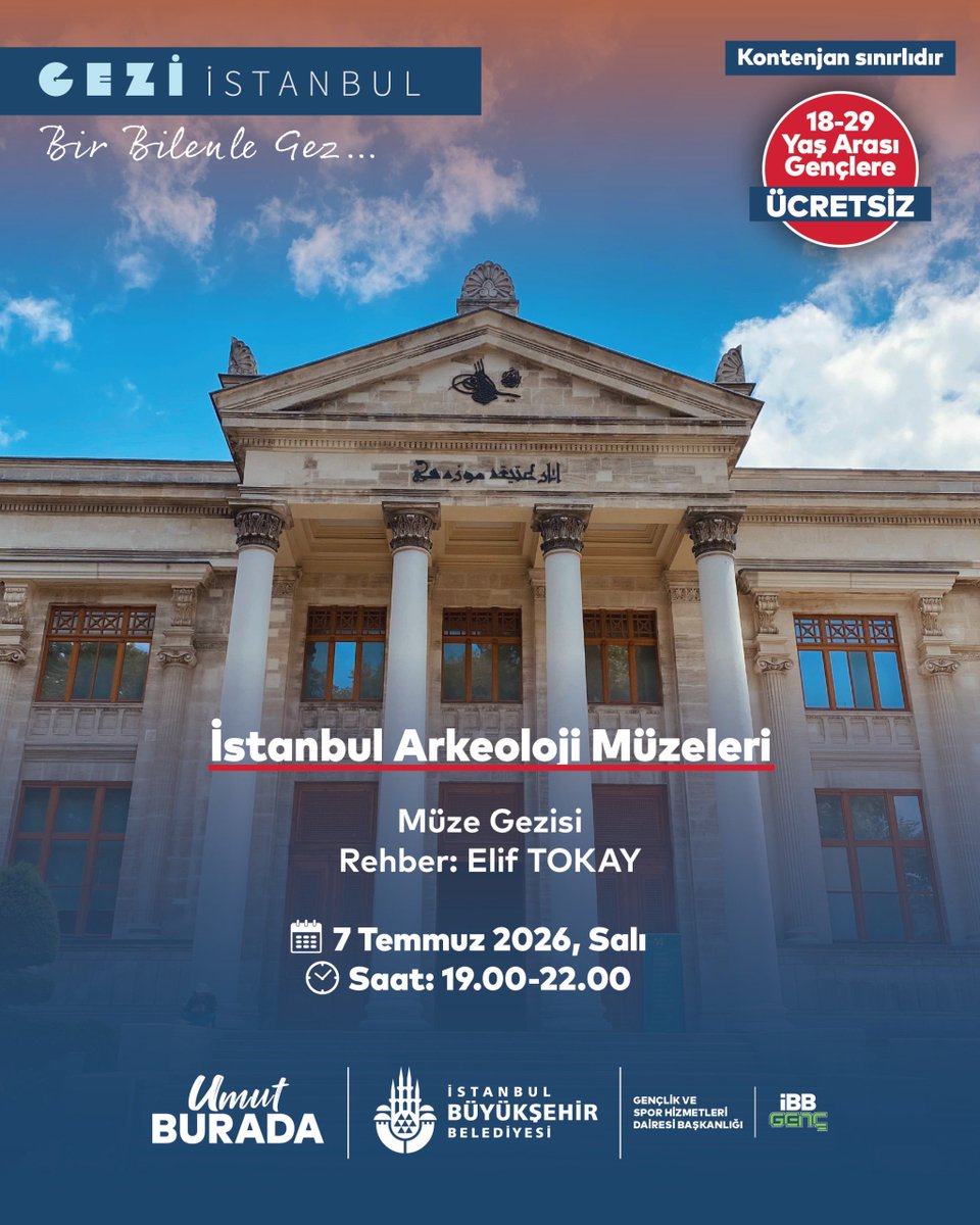 ibbgsm's tweet photo. Gezi İstanbul Temmuz’da da Devam Ediyor! 🌿🏛️

Gezi İstanbul programı, Temmuz ayında da gençleri İstanbul’un tarihi, kültürel ve doğal güzellikleriyle buluşturmaya devam ediyor.

Müzelerden tarihi semtlere, saraylardan doğa rotalarına uzanan birbirinden özel geziler; alanında uzman rehberler eşliğinde gençlere şehri keşfetme fırsatı sunuyor.

📍18-29 yaş arası gençlere özel 

📅 Temmuz ayı gezi başvuruları başladı.

🔎 Temmuz ayı gezi takvimini kaçırma, sen de İstanbul’u keşfet!

🔗 Detaylı bilgi ve başvuru için: https://t.co/zA2c6pndTZ