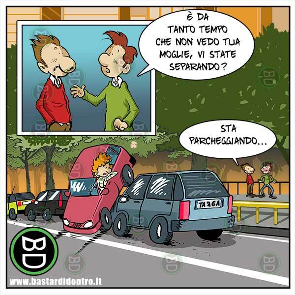 bastardidentro's tweet photo. Separazioni parcheggiate male.

#vignette #ironia #coppia #umorismo #battute #bastardidentro https://t.co/vgaglos0Aw