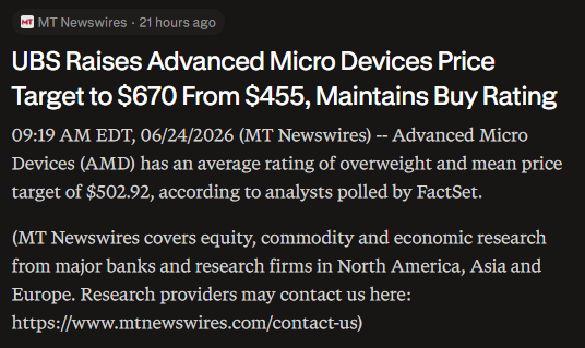 treasureh8nter's tweet photo. UBS RAISES $AMD PT from $455 -> $670 🔥🔥🔥 https://t.co/XUbcbDOFu5