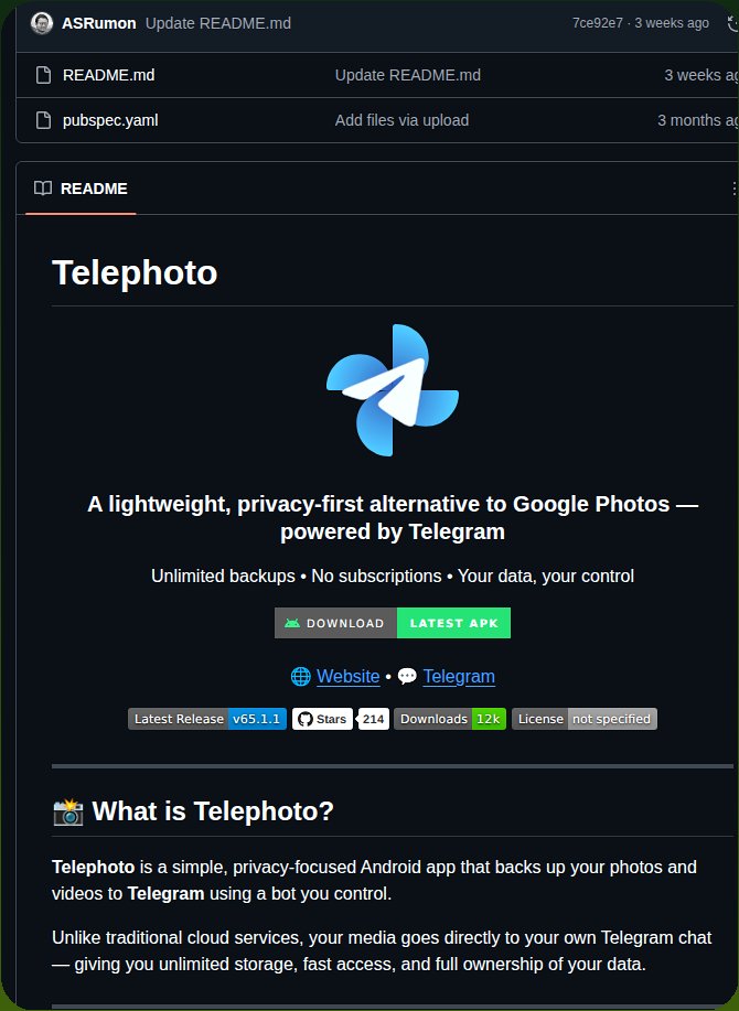 tom_doerr's tweet photo. Backs up photos and videos to Telegram

https://t.co/PkP6hJ6eq6 https://t.co/xqVrY5JqXw