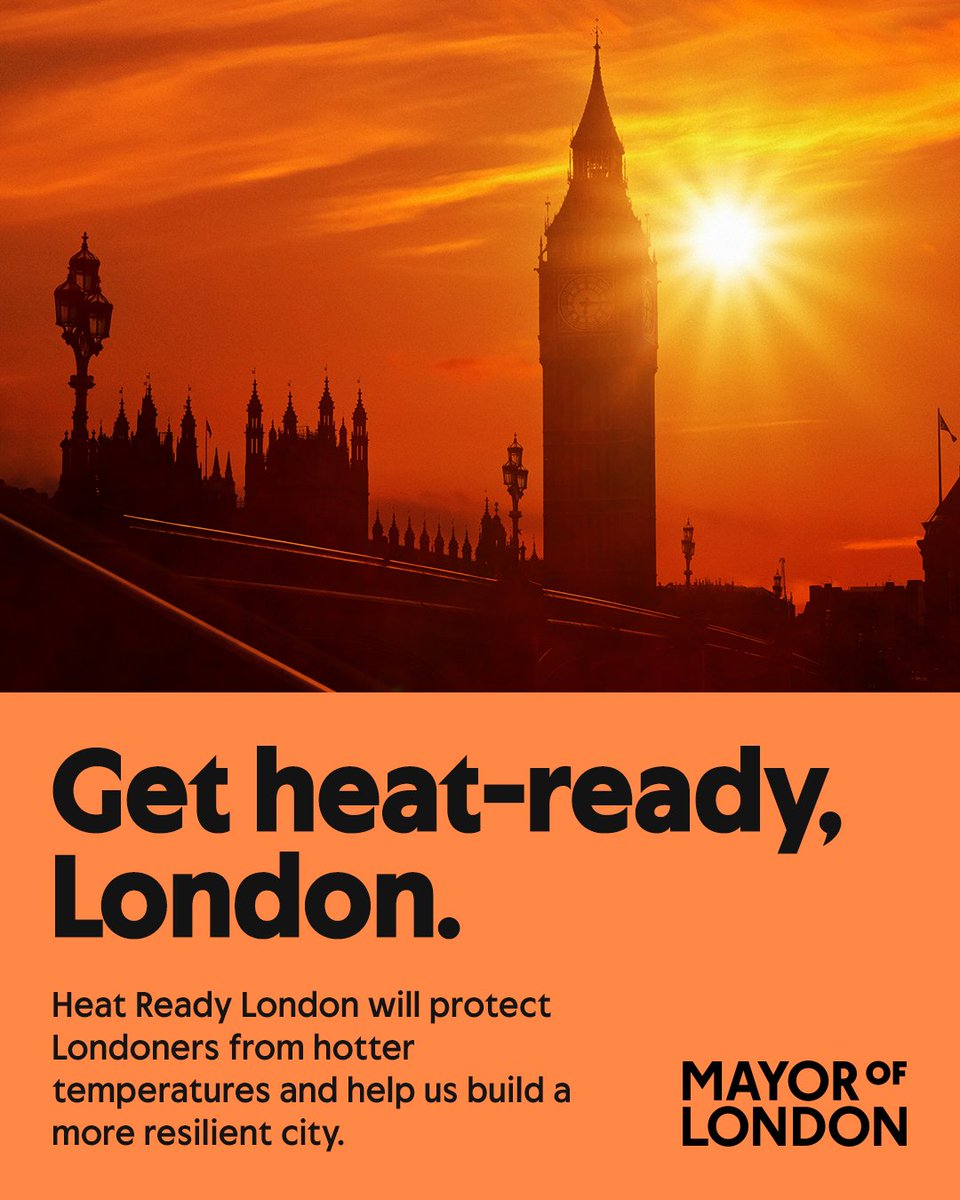 SadiqKhan's tweet photo. As we have experienced this week, extreme temperatures are no longer a future threat. They are a present danger.

Today, I’ve launched London’s first ever heat plan: a city-wide plan to adapt our capital, protect communities, and build a climate-resilient city. https://t.co/VhtuTZNoKz