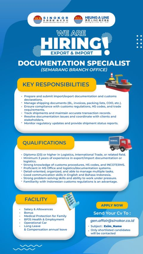 karir_ku's tweet photo. #InfoLoker Semarang

PT SKR Internasional &amp; PT Heunga Line Internasional (Sinokor &amp; Heung-A Line) membuka kesempatan berkarir di industri logistik &amp; shipping internasional!

📍Penempatan: Semarang

📩Kirim CV kamu ke email yang tertera pada flyer.

Good Luck!

#LowonganKerja https://t.co/6bMTxBU8qD