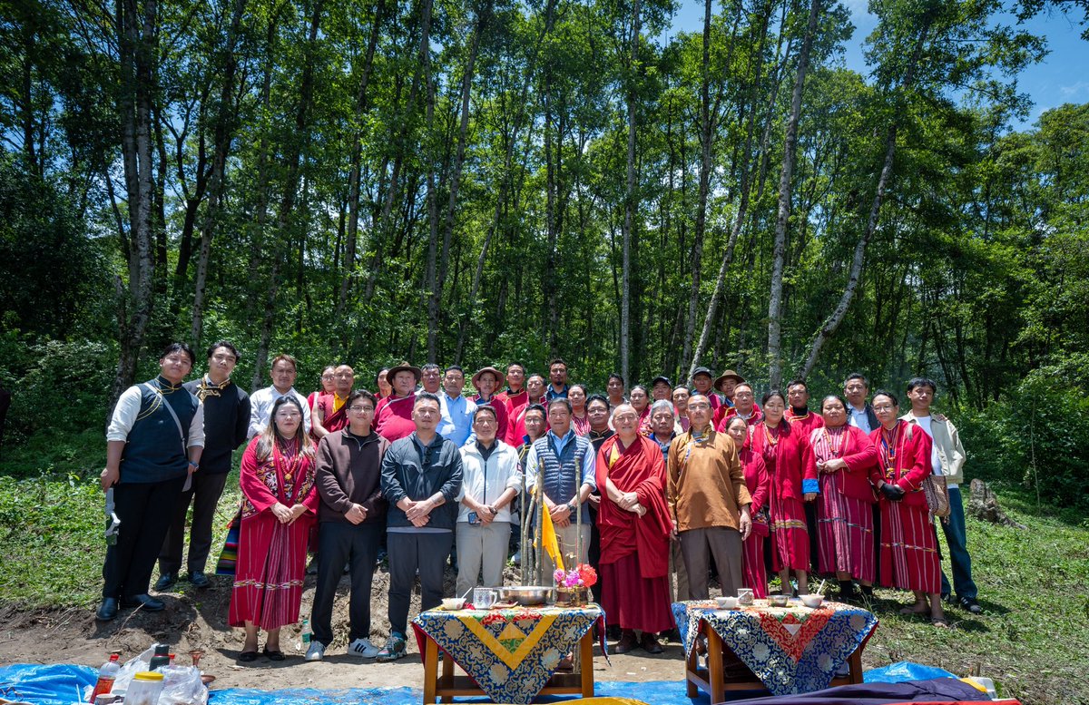 PemaKhanduBJP's tweet photo. The foundation (Mang Zhi) of the Namgyal Stupa (Chorten) was laid today at Dharamkang by His Eminence Guru Tulku Rinpoche La in loving memory of my late mother, Ama Lezang, and her departed siblings, in the presence of our family members.

This sacred undertaking is a humble tribute to her life, values, and enduring legacy. I am deeply grateful to Guru Tulku Rinpoche La for his blessings and guidance on this meaningful occasion.