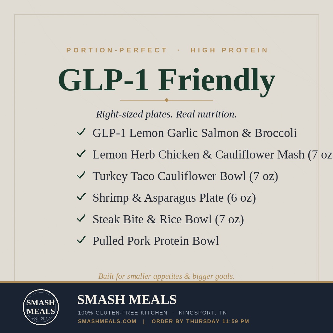 protein goal on glp 1 On GLP-1 and ready to eat smarter? Try our GLP-1 Friendly menu,  portion-perfect and high protein. Right-sized plates that support smaller  appetites and bigger goals. Order at https://t.co/Skazs3KBbh #mealprep  #mealprepservices #easttennessee